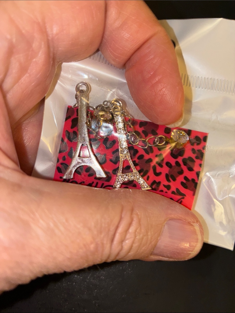Silver-Tone Eiffel Tower Post/Drop Earrings with Clear Crystals
